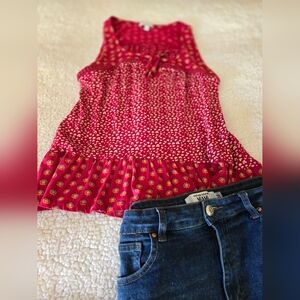 Patrols of Peace Red Ruffled Floral Boho Blouse M